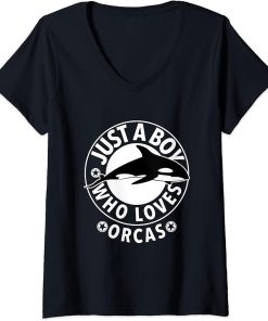 Womens Funny Just A Boy Who Loves Orcas V-Neck T-Shirt