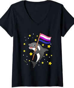 Womens Genderfluid Pride Orca Genderfluid V-Neck T-Shirt