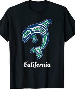 Blue Green Native American California Orca Killer Whale T-Shirt