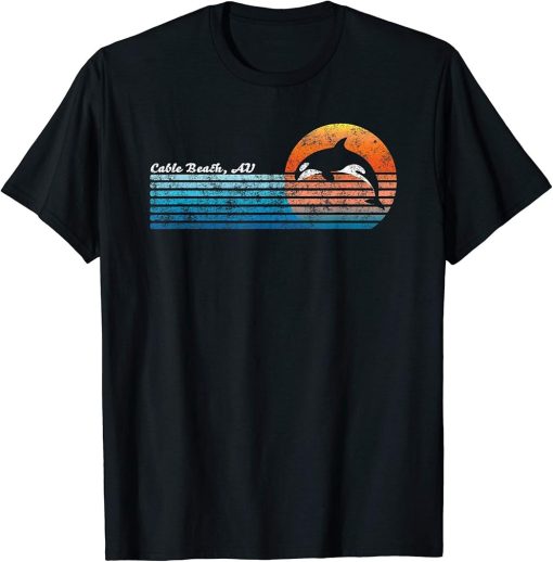 Vintage Cable Beach, Australia Retro 80s Orca Sunset T-Shirt