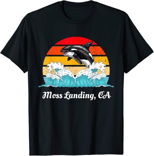 Vintage Moss Landing CA Distressed Orca Killer Whale Art T-Shirt